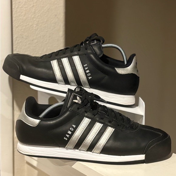 ADIDAS Samoa Black White Leather Sneakers Trefoil Classic AQ7907mens Size 11 - Picture 1 of 9